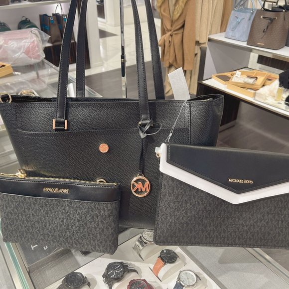 Michael Kors Handbags - Michael Kors Maisie Large Pebbled Leather 3-in-1 Tote Bag Black Multi Gold